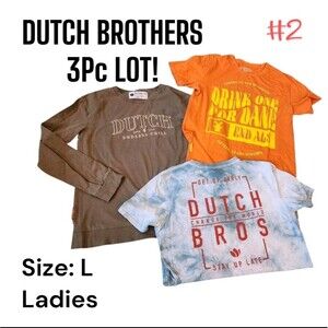 DUTCH BROTHERS 3Pc LOT Sz L 1 L/S 2 S/S Logo Dane Endless Chill Graphic Shirts